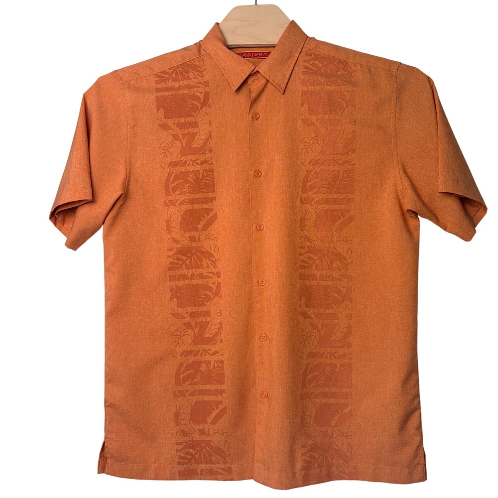 Havanera‎ Co. Tropical Jacquard Button Down Shirt Medium Orange SU25139